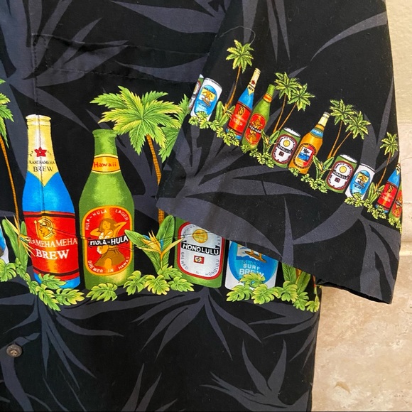 RJC Hawaiian Men’s Shirt Black Beer Bottles sz L - Picture 4 of 6